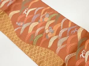 荒波に花々・波模様織出し名古屋帯